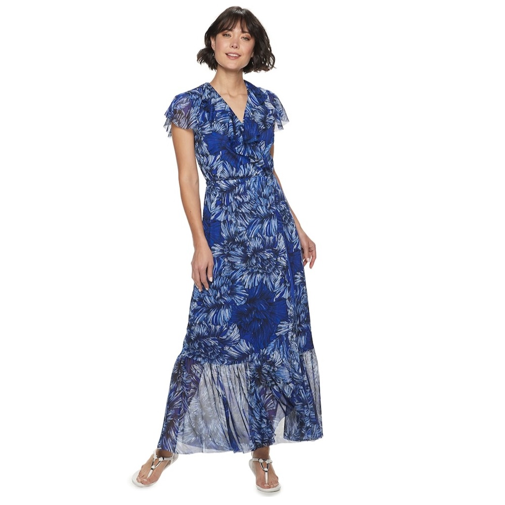 Apt 9 blue ruffle wrap dress